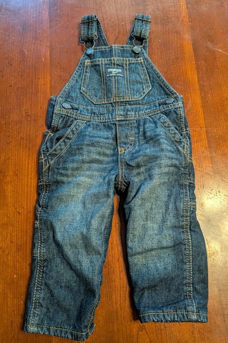 Oshkosh Denim Jean Overalls Fleece Warm Lined Infant Boys 9M Jumper Pants